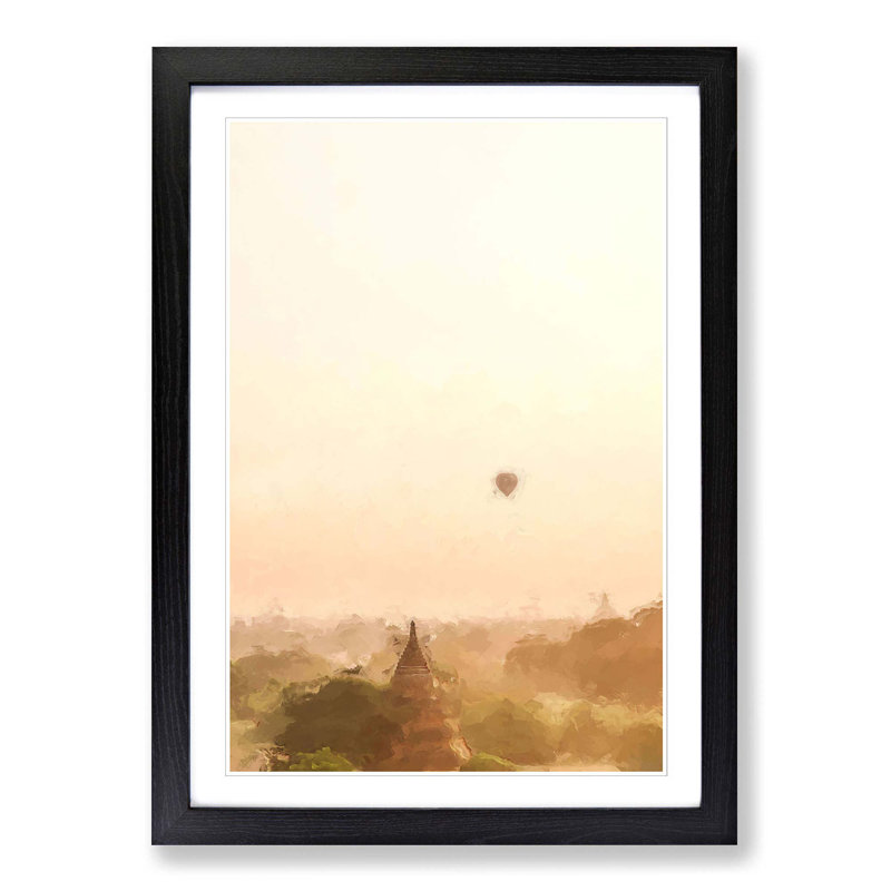 Hot Air Balloon over Bagan in Abstract - Picture Frame Graphic Art Print, 65cm H x 48cm W x 2cm D, Black Framed