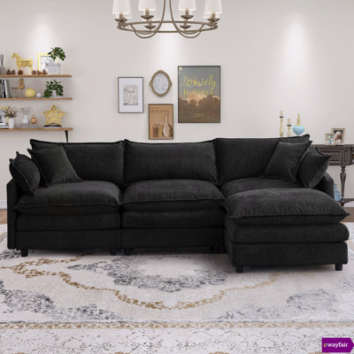 Jack 105" Modular Chenille Sectional Couch 3 Seater with Ottoman