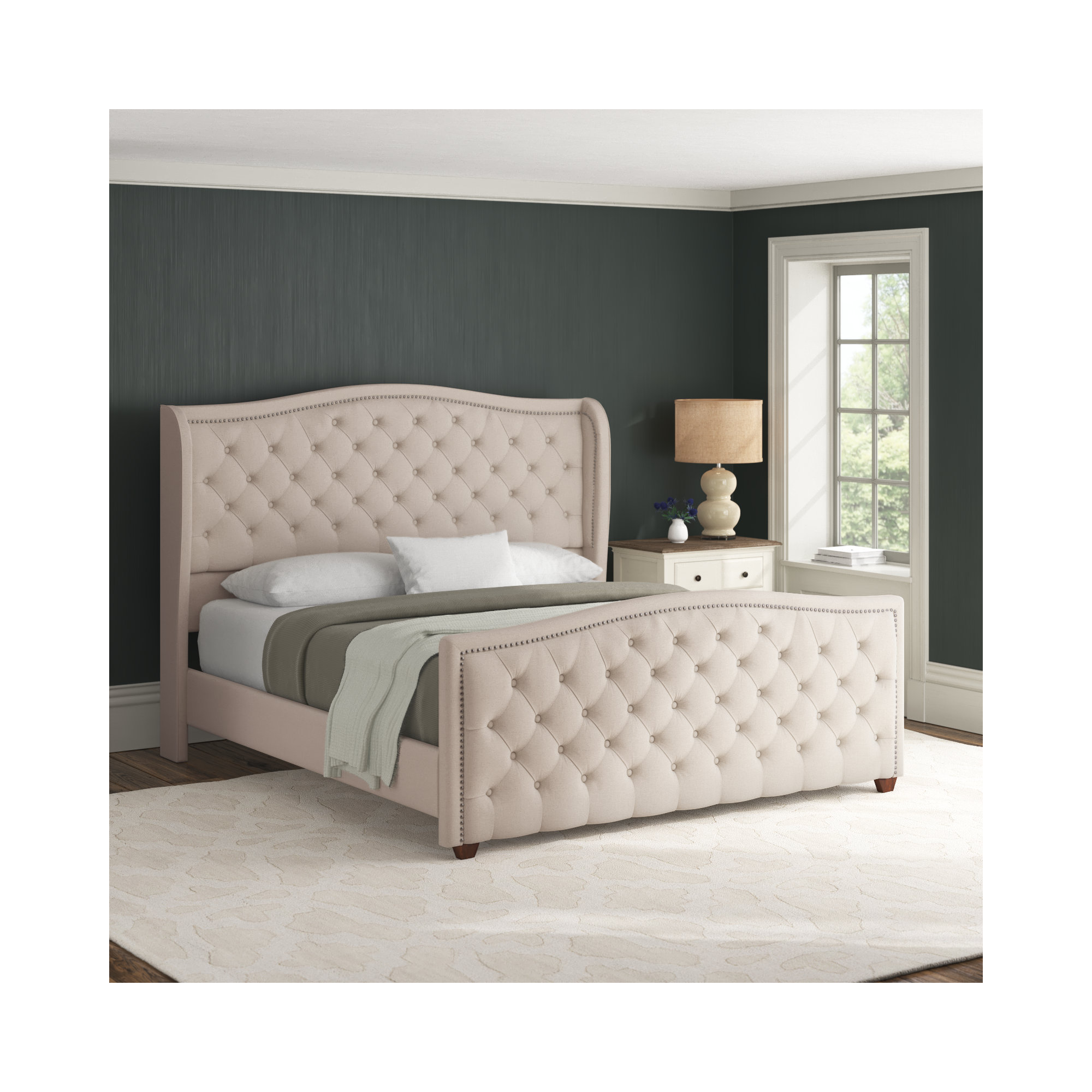Coleman Upholstered Wingback Bed, Sky Neutral Beige Velvet, King