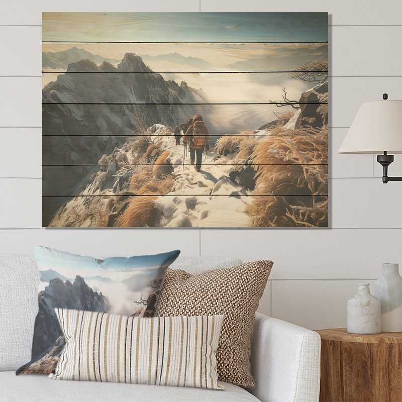 Hicking Winter Mountain Track II - Hiking On Wood Print, 24" H x 32" W x 0.78" D