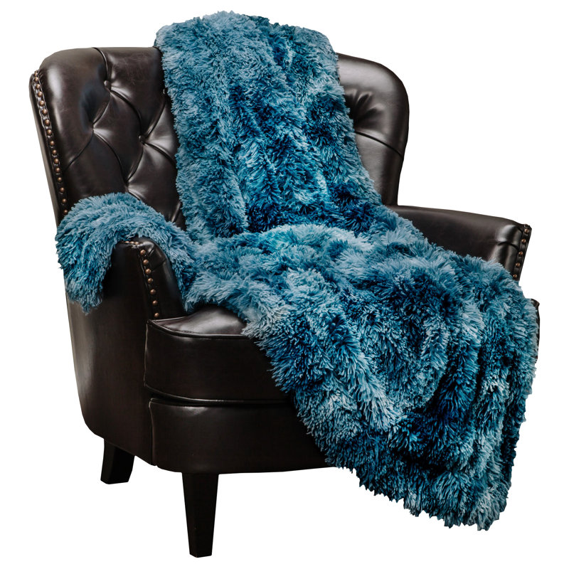 Couverture en fausse fourrure , L 50 po x L 65 po, Bleu