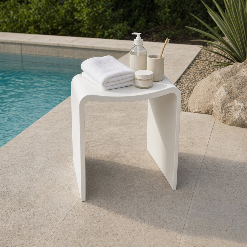 Tabouret de douche de salle de bain autoportant Casainc, Blanc mat