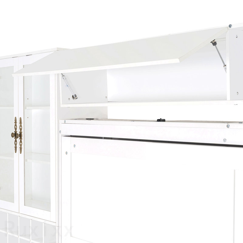 Grand lit escamotable mural avec canapé, tablettes USB et lumière, blanc, Gray/White