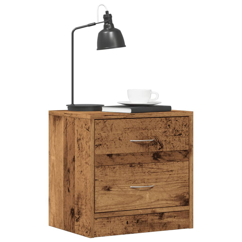 Bedside Cabinet Chipboard Nightstands Storage Unit, Old Wood, Set of 2