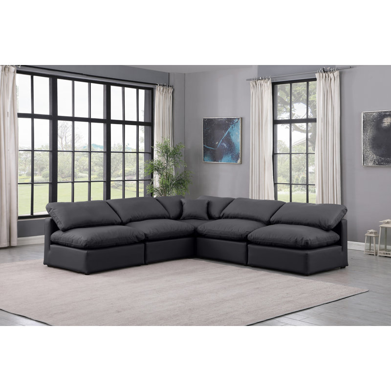 Canapé modulaire en cuir 5 pièces Hinami, Cuir végétalien noir