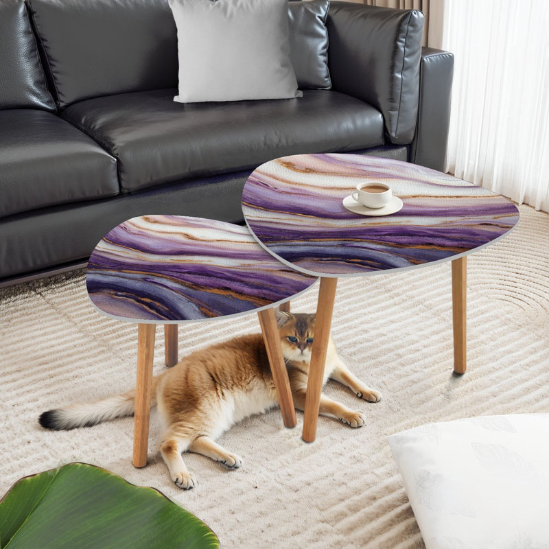 Ensemble de 2 tables basses gigognes Triangle, Purple/Gold