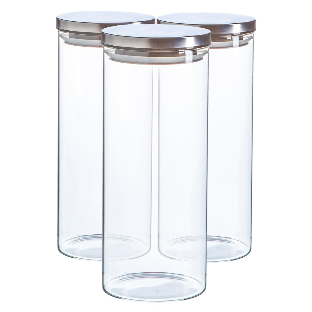 Argon Tableware - Glass Storage Jars with Silver Metal Lids - 1.5 Litre - Set of 3