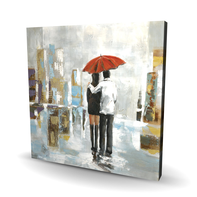 Couple Walking Under Umbrella - Abstract Scenic Canvas Art