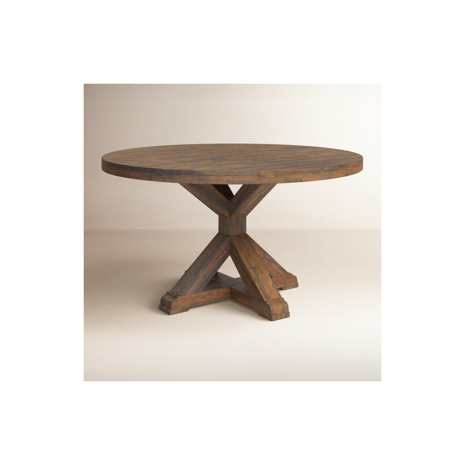 Bianca Round Solid Wood Dining Table, Medium Brown