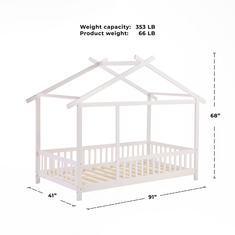 Andry Solid Wood Canopy Bed Kids Bed, Twin, White