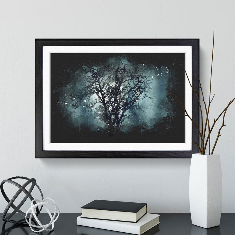 Tree at Dusk - Framed Print, 27cm H x 36cm W x 2cm D, Black