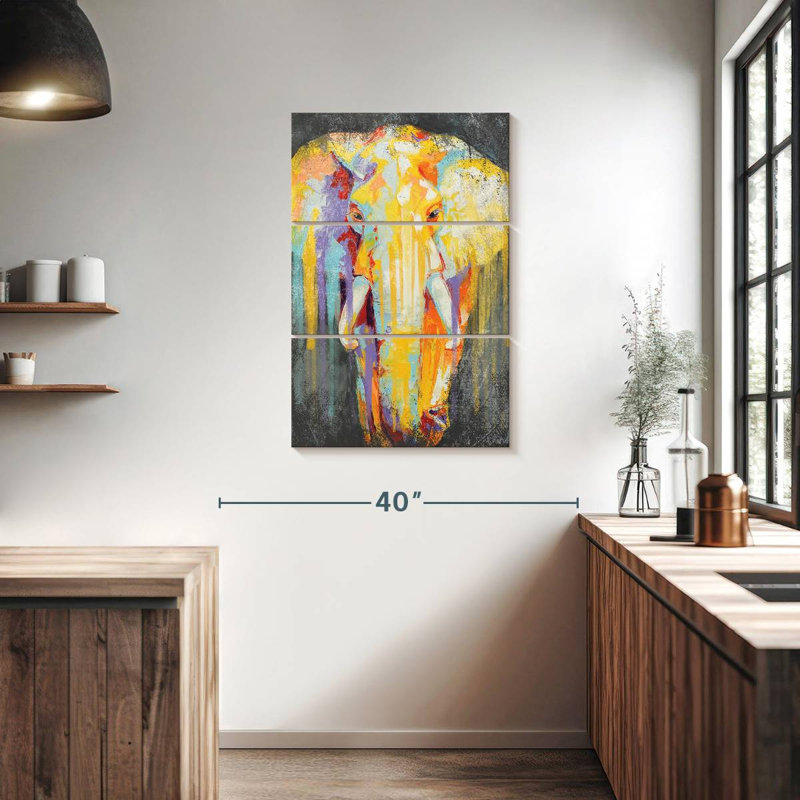 Peinture à gouttes d'éléphant Brampt, H 38 po x l 24 po