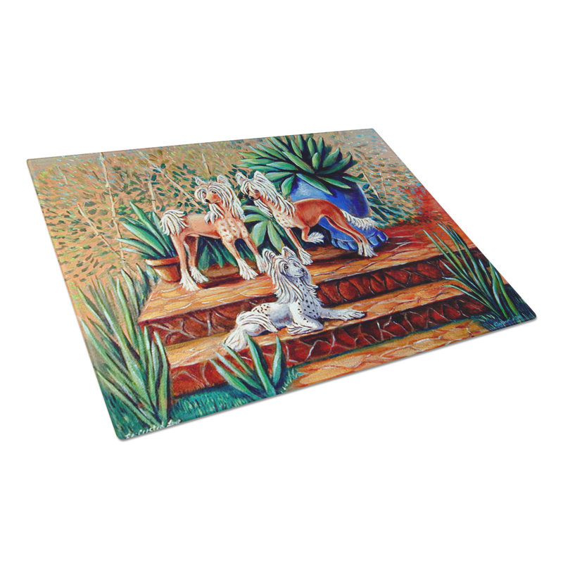 East Urban Home Chinese Crested Rectangle Tempered Glass Cutting Board