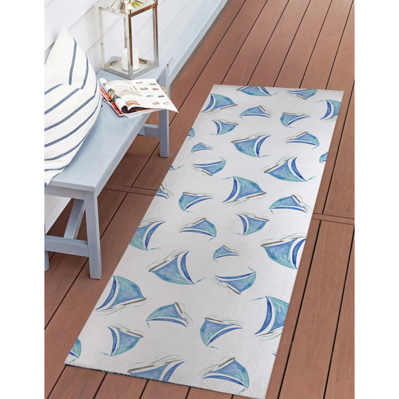 Summer Sailboats Outdoor Rug, Runner 2'6" x 8'