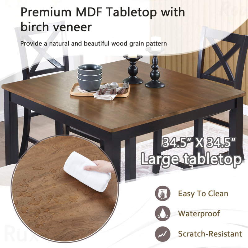 5-Piece Farmhouse Counter Height Dining Set with X-Back Chairs, Beige, Black
