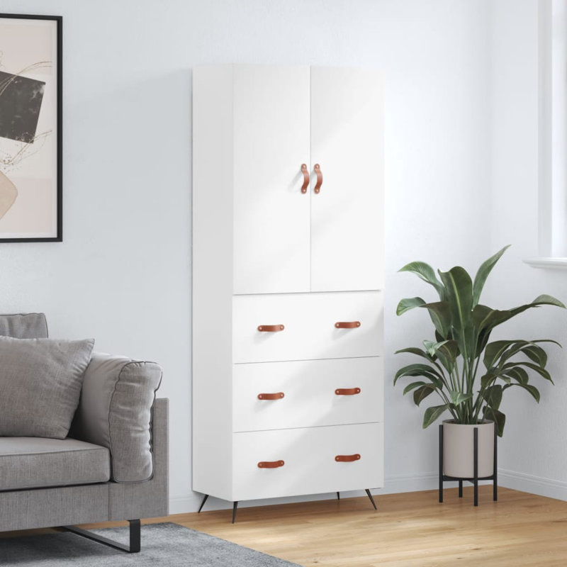 Lundergan 4 Door Manufactured Wood Wardrobe, White