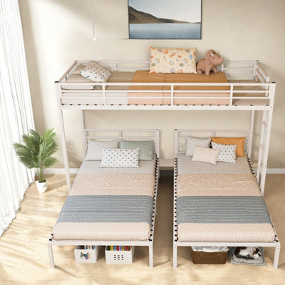 Lits superposés triples gain de place, cadre en métal pour lits jumeaux, blanc moderne pour maison familiale