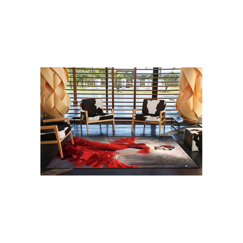 Tapis rouge tissé à motif de femme rouge lavable à la machine, Tapis de couloir 3 pi 3 po x 6 pi 7 po inclus