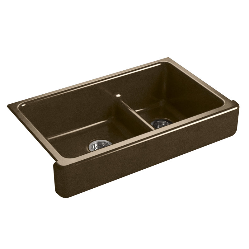 Whitehaven 36" L x 22" W Double Basin Farmhouse/Apron Kitchen Sink, Black 'n Tan