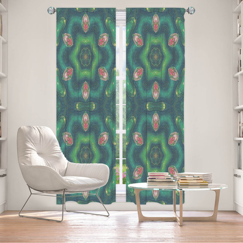 Ensemble de 2 rideaux doublÃ©s sur mesure par Pam Amos - Motif Â« Teardrops Â» vert, L 20 po x L 82 po