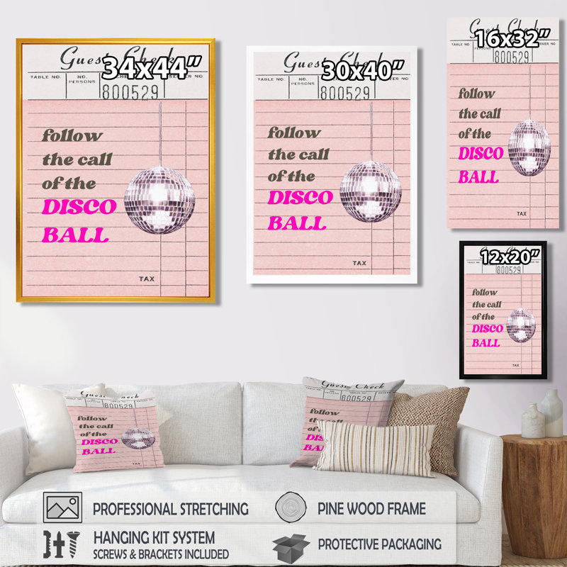 «Follow The Call Of The Disco Ball Check» - Décoration murale de cuisine, Toile encadrée noire simple