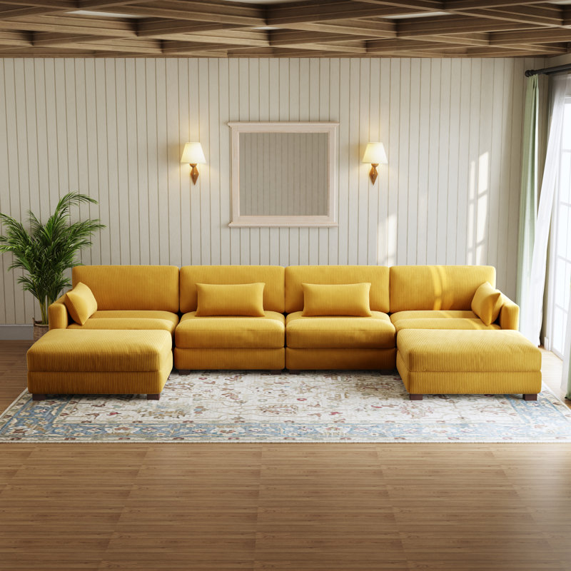 Canapé modulaire en velours côtelé Maelina , H 30,7 po x l 161,4 po x P 68,1 po, Velours côtelé orange