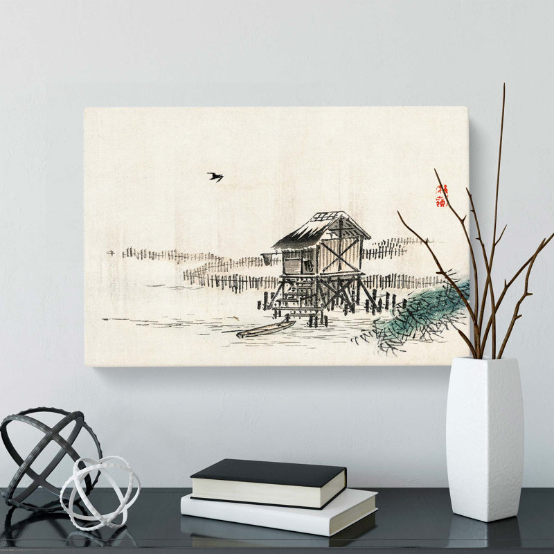 Cottage in the River by Kono Bairei - Wrapped Canvas, 35cm H x 50cm W x 3cm D