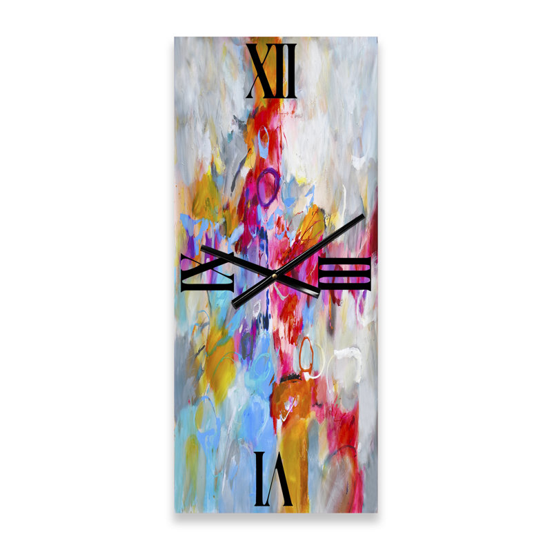 Horloge murale moderne surdimensionnée bleue et jaune Spatters IV, Petit