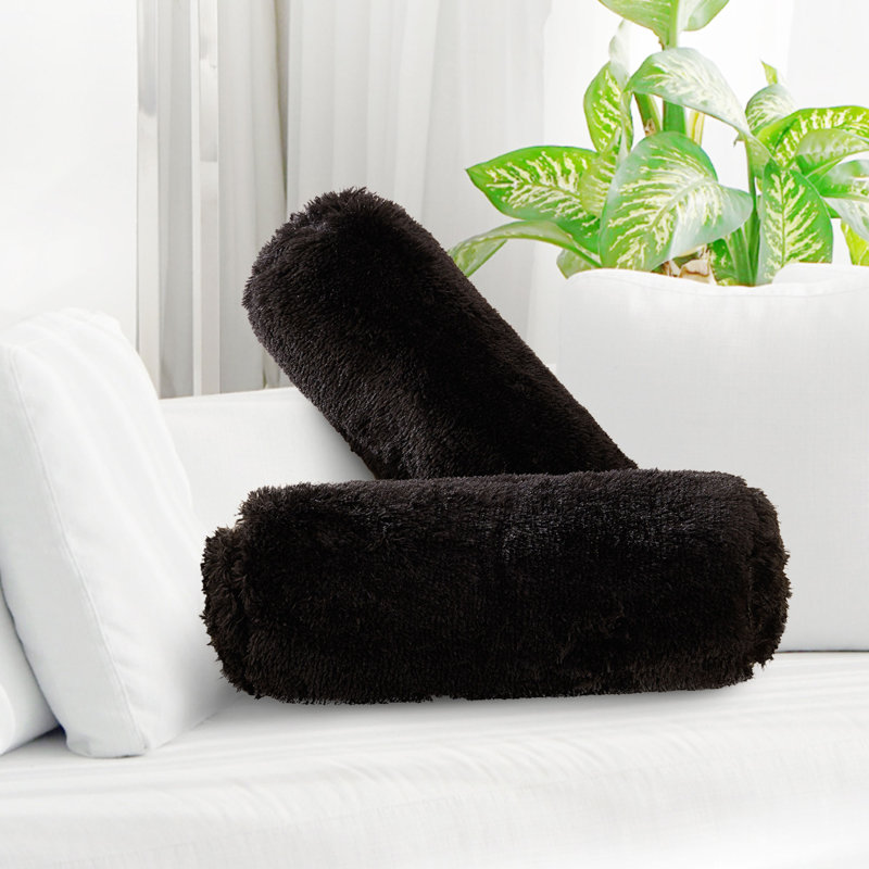 Faux Fur Reversible Throw Pillow, Black