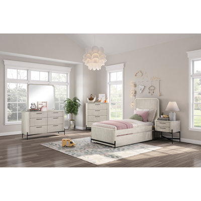 Lit gigogne double en taupe avec placage de bouleau transitionnel