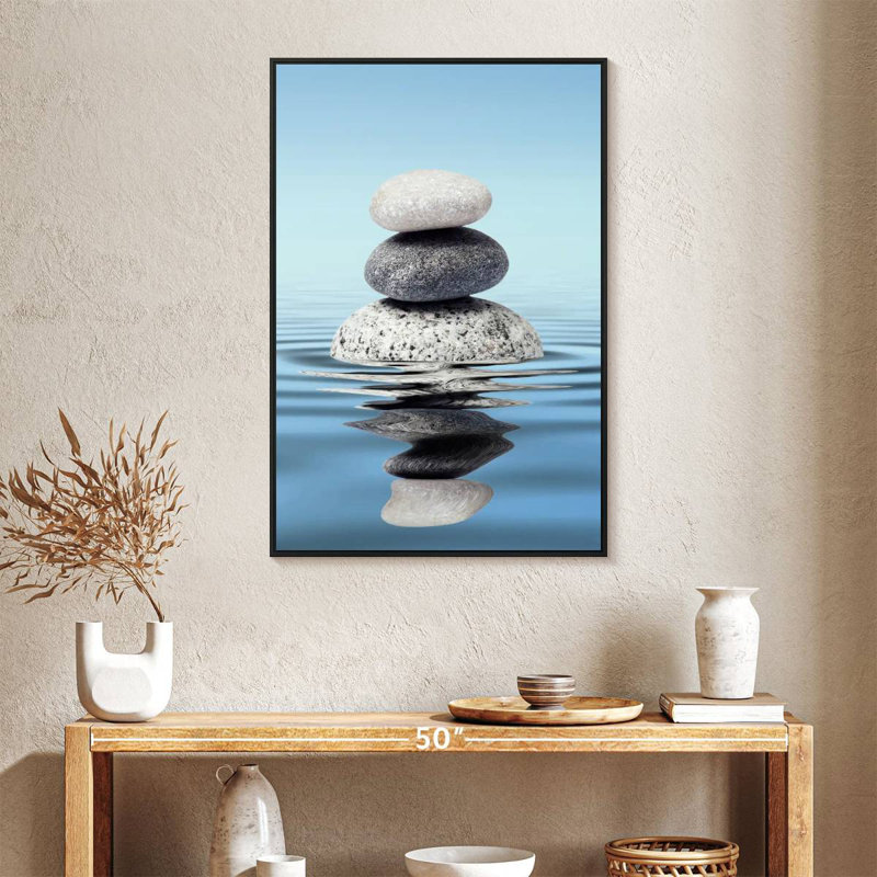 Ondulations zen, 25 po x 37 po, Cadre flottant noir
