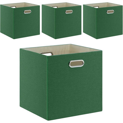 Set Of 4 Foldable Linen Cube Storage Bins With Handles