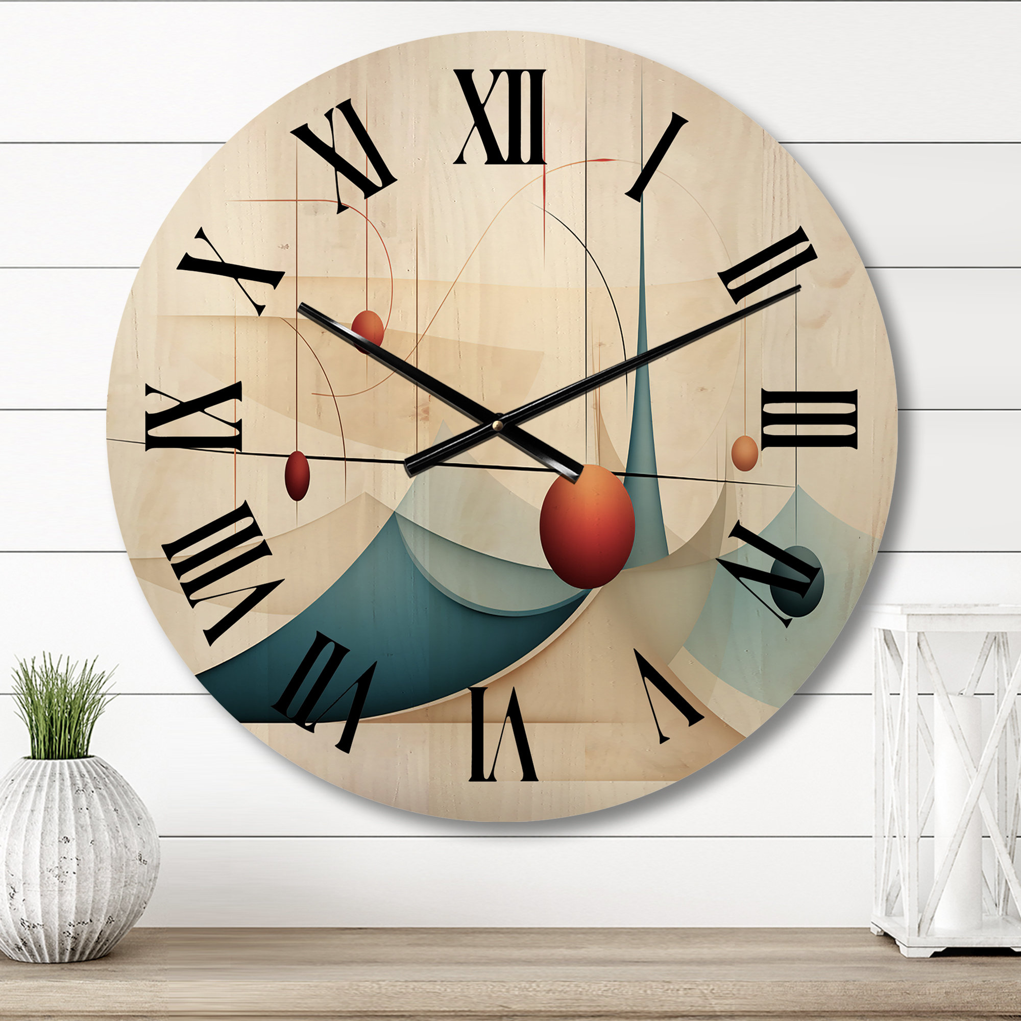 East Urban Home Red Moon Retro Celestial Landscape - Modern Geometric ...