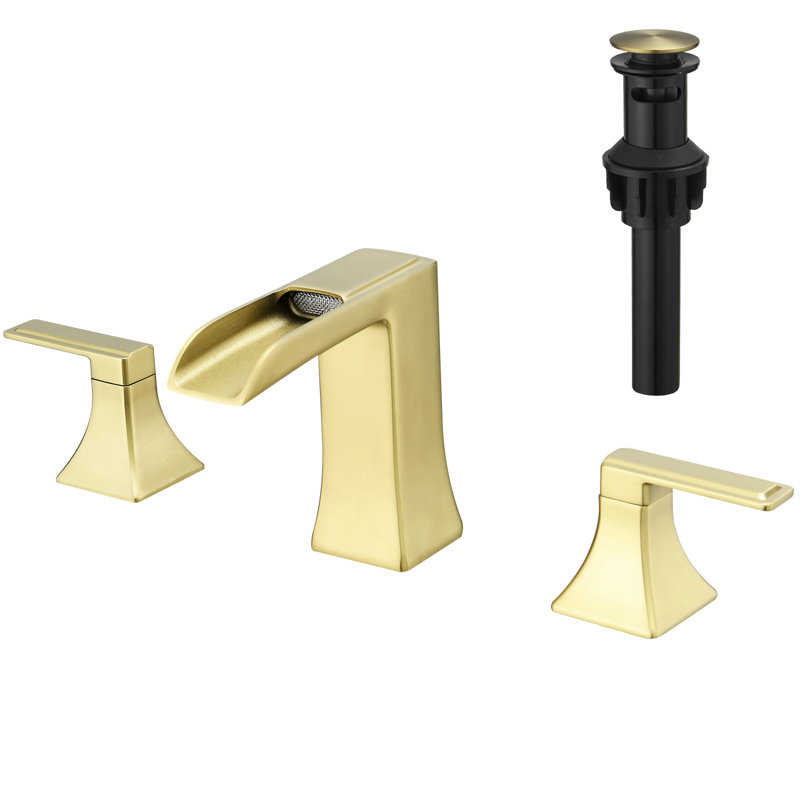 Robinet de lavabo à entraxe de 20 cm (8 po) en or, avec poignée et commande manuelle, montage sur plage, double levier