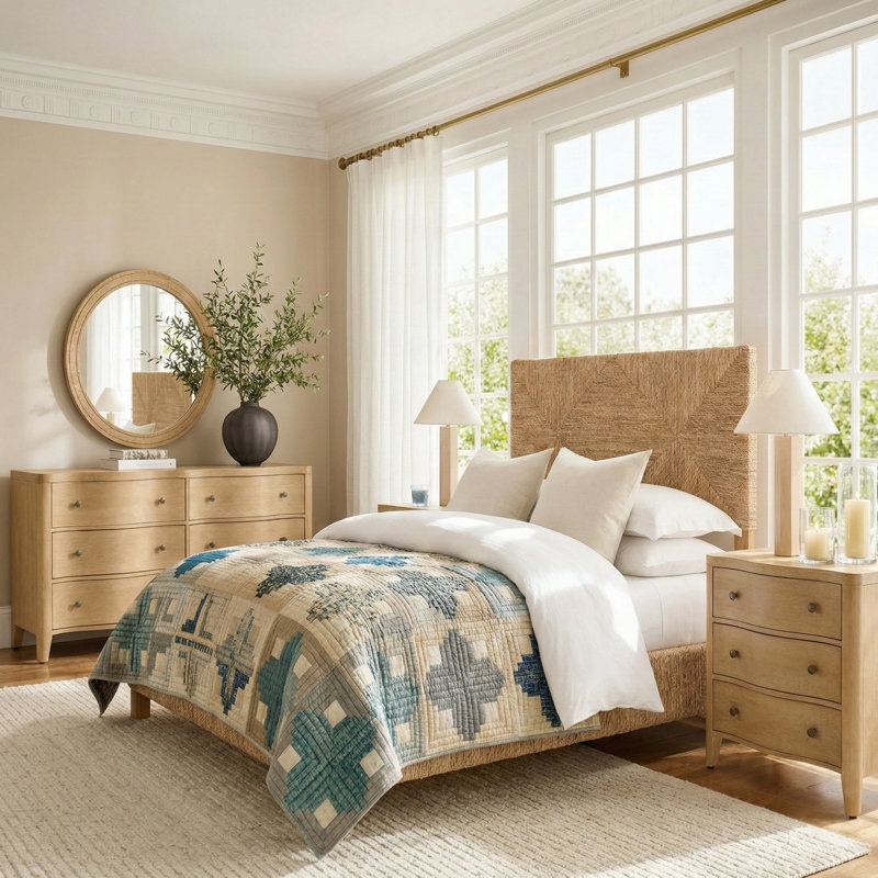 Elfine Modern 27''W 3-Drawers Curves Nightstand with Built-In Charging Station, Natural