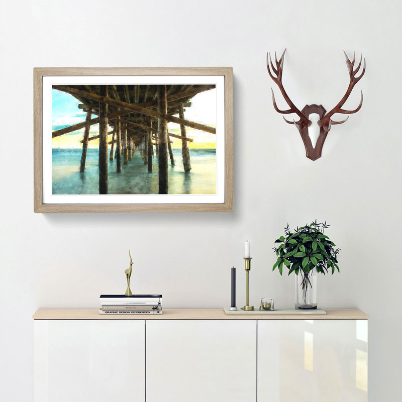 Under the Pier in Newport Beach - Picture Frame Graphic Art Print, Oak Framed, 45cm H x 63cm W x 2cm D