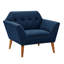Fauteuil de style Mid-Century moderne, dossier et siège à boutons, accoudoirs, pieds en bois de pacanier, fauteuil bleu avec design Mid-Century, pieds solides en pacane, sièges supplémentaires, revêtement-932305879