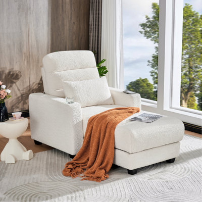 Méridienne électrique avec dossier réglable, coussin lombaire, charge sans fil et porte-gobelet