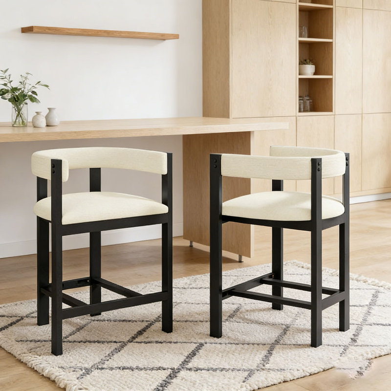 Tabouret de comptoir de 26,5 po de hauteur, Beige + noir