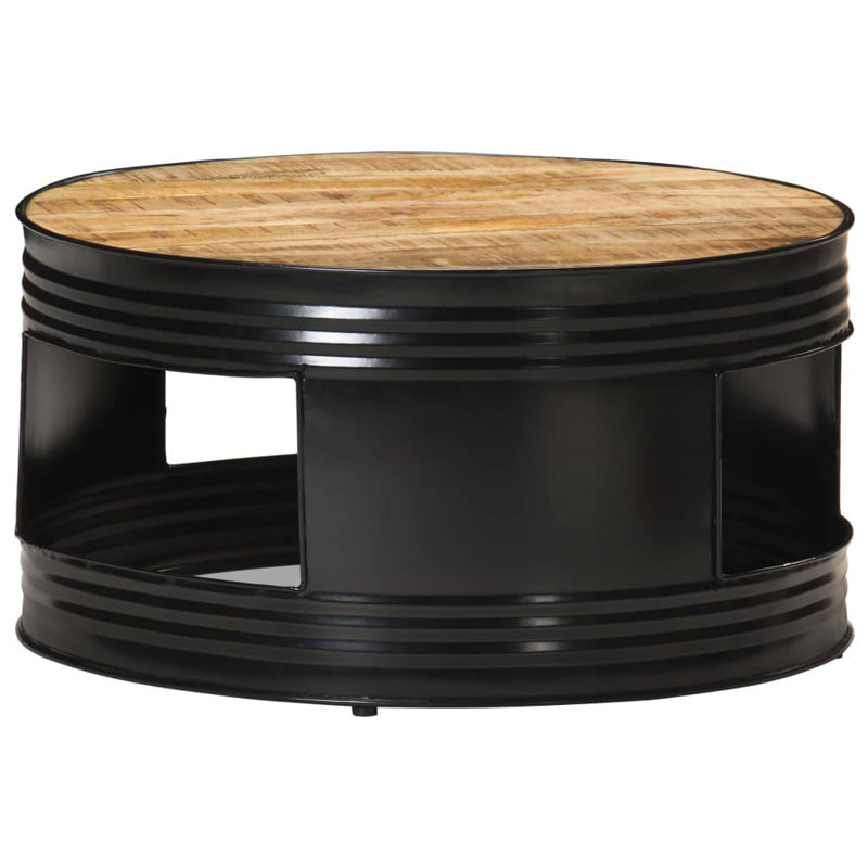 Rough Mango Wood & Black Metal Coffee Table with Storage