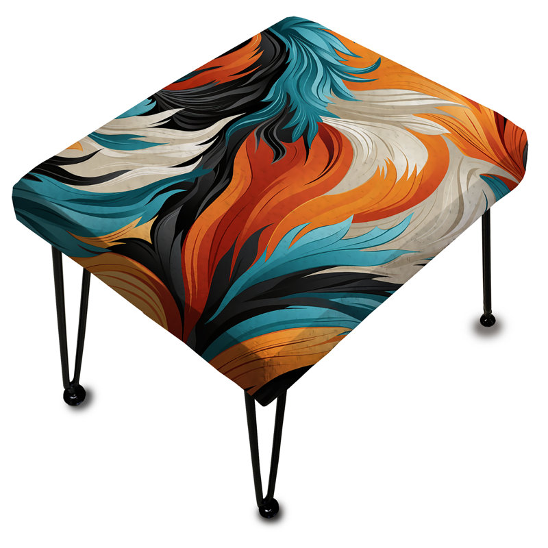 Blue And Orange Exotic Jungle Foliage - Abstract Rectangle Ottoman
