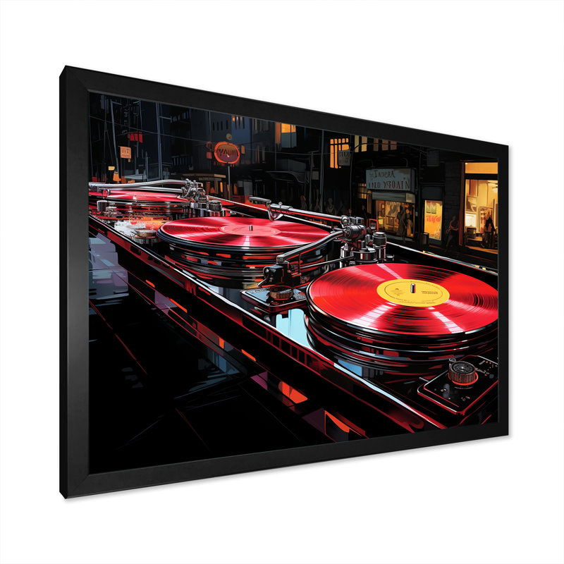 Mauve et noir, Platines vinyle - Reproduction d'art sur toile encadrée, Cadre d'angle fermé noir, H 24 po x l 32 po x P 1 po