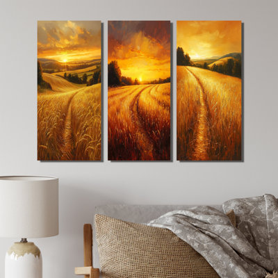 Campagne, champs dorés au coucher du soleil I - Collection d'art mural campagne