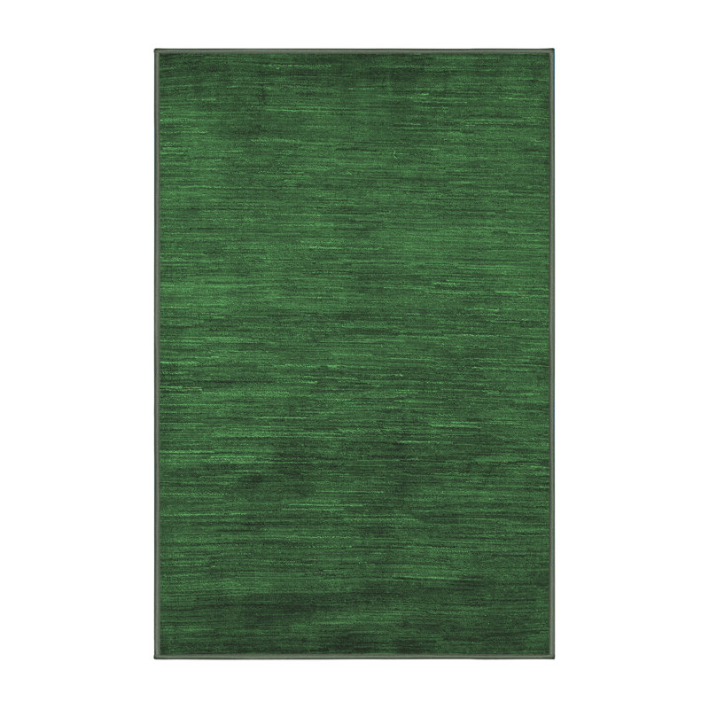 Tapis vert foncé en laine et polyester tissé à la machine Ernesta, Rectangle 4 pi x 6 pi