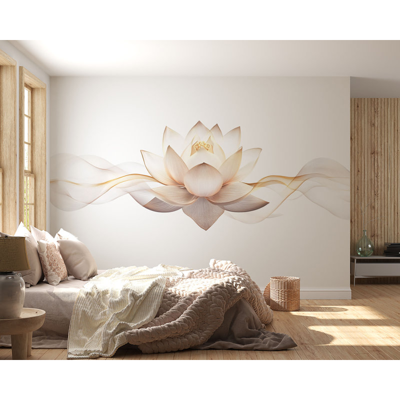 Murale fleur de lotus, papier peint beige Yoga, décor de studio de bien-être Zen, décalcomanie murale de salle de spa, art de la méditation 637MV