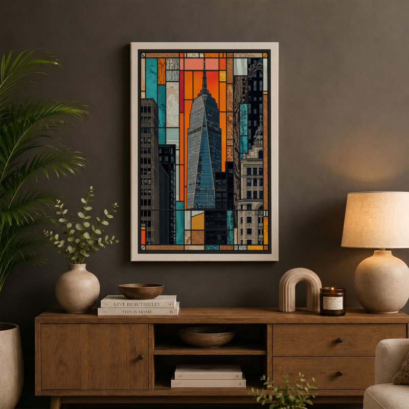 Urban Grid Modern - Wrapped Canvas, 30x20 - 76.2 x 50.8 cm, Taupe Border