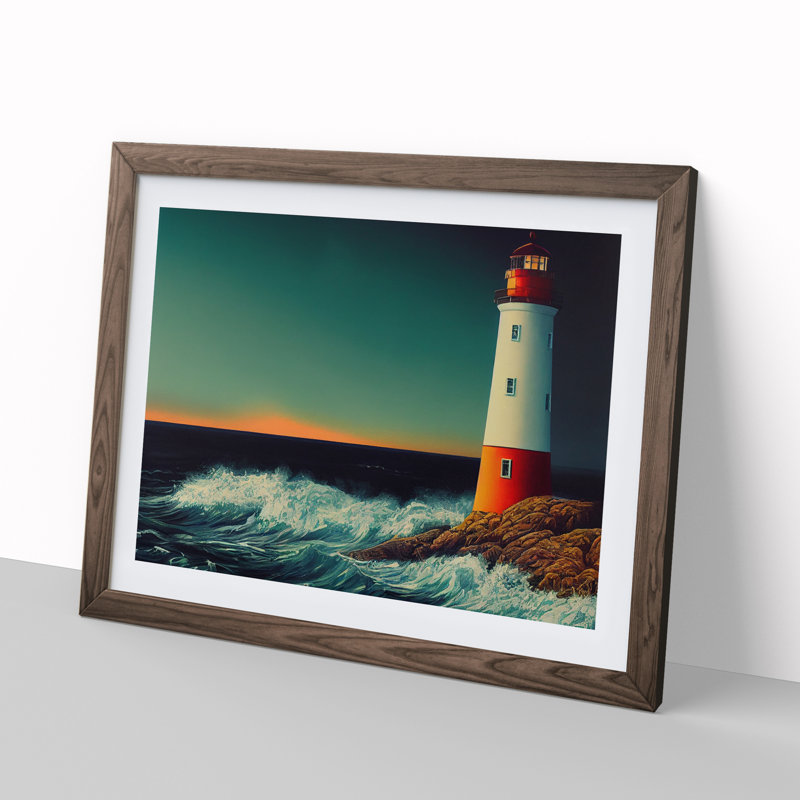 Gentle Lighthouse - Single Picture Frame Print, Walnut Framed, 46cm H x 64cm W x 2cm D