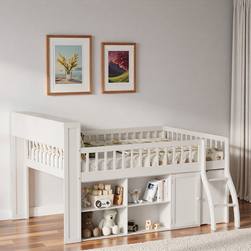 Space-saving Loft Bed With Storage Shelves, Headboard With Led Light, Full, White