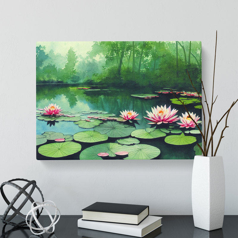 Lily Pond Watercolour Vol.3 - Wrapped Canvas, 35cm H x 50cm W x 3cm D