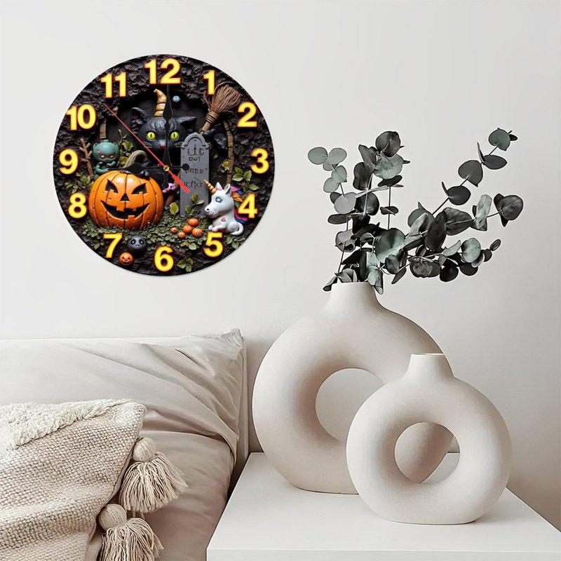 Horloge d'Halloween pour chat avec licorne